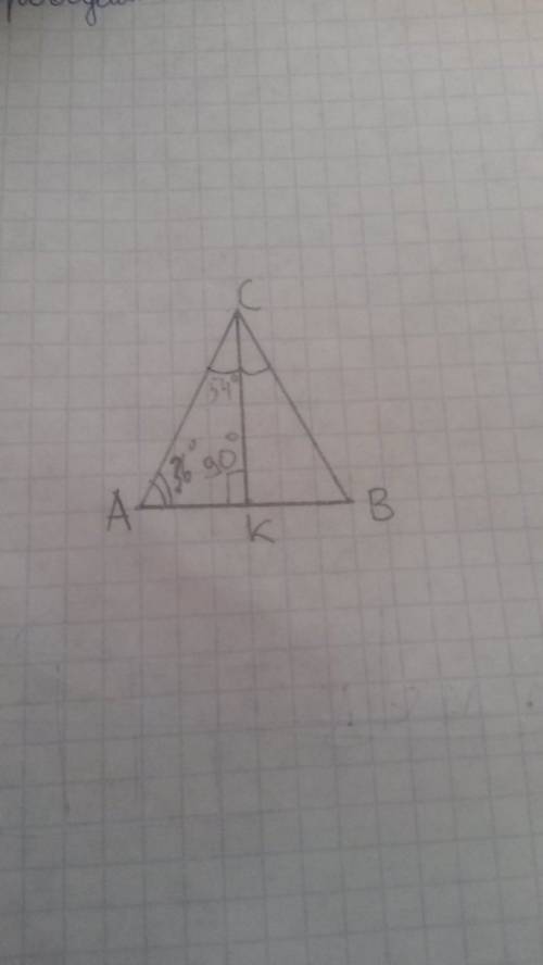 Вравнобедренном треугольнике авс, с основанием ав проведена биссектриса ск. угол вск равен 54.чему р