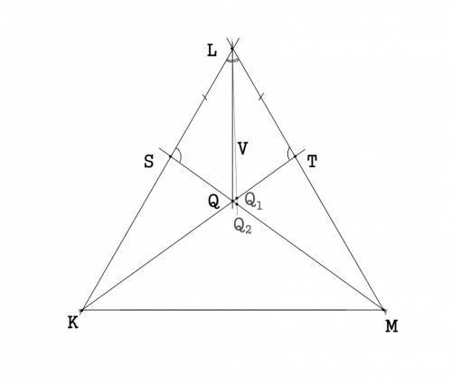 На сторонах kl и lm треугольника klm отмечены точки s и t так, что углы lsm и ltk равны, ls=lt, kl=1