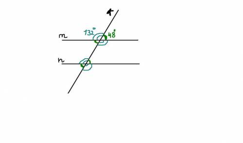 Прямая k пересекает параллельные прямые m и n, угол 1 = 48 градусов. найдите угол 2.