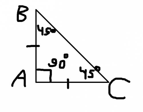 Найдите углы равнобедренного прямоугольного треугольника? )