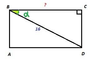 Диагональ прямоугольника abcd равна 16,угол cbd равен альфа .найдите сторону bc.