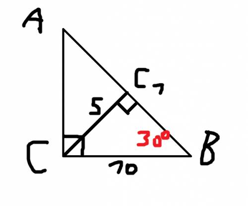 Втреугольнике abc угол c=90градусов,сс1 высота,сс1=5см,bc=10см.найдите угол cba
