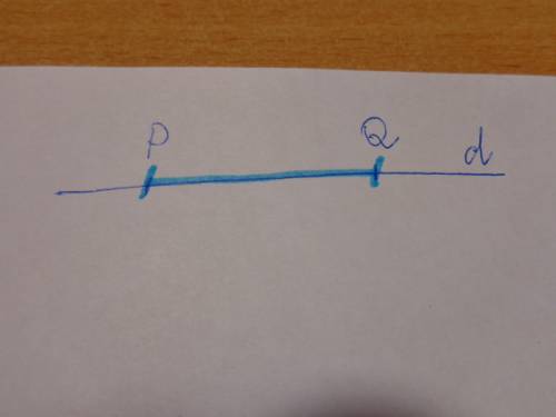 Изобразить рисунок: отрезок pq лежит на прямой d, а точка q принадлежит этой прямой