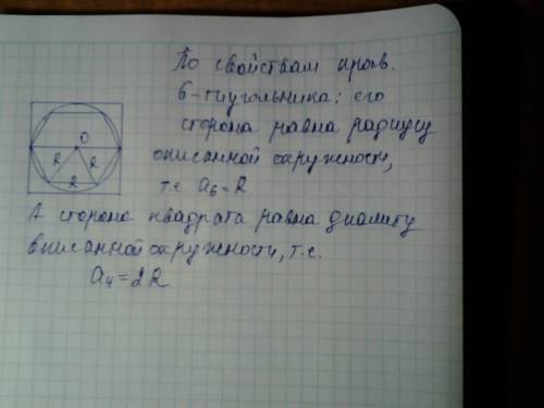 Периметр правильного шестиугольника, вписанного в окружность, равен 12 см. найдите сторону квадрата,