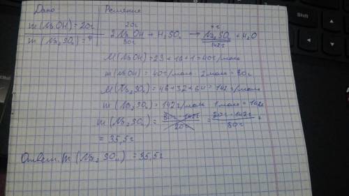 Определите массу соли, которая образуется при взаимодействии 20 г гидроксида натрия с серной кислото