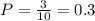 P= \frac{3}{10}=0.3