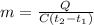 m = \frac{Q}{C( t_{2} - t_{1}) } &#10;&#10;