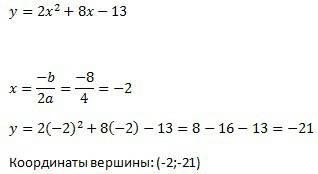 Найти координаты вершины параболы: у=2х²+8х-13