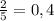 \frac{2}{5} = 0,4