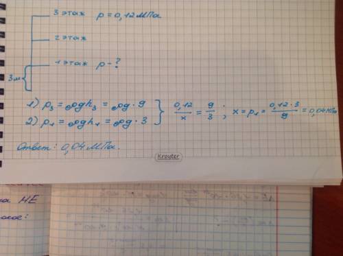 На третьем этаже многоэтажного дома давление воды в водопроводе равно 0.12 мпа чему равняется давлен