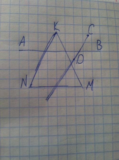 Начертите прямую ab, луч cd и треугольник mnk так, чтобы а) луч cd пересекал прямую ab и пересекал о