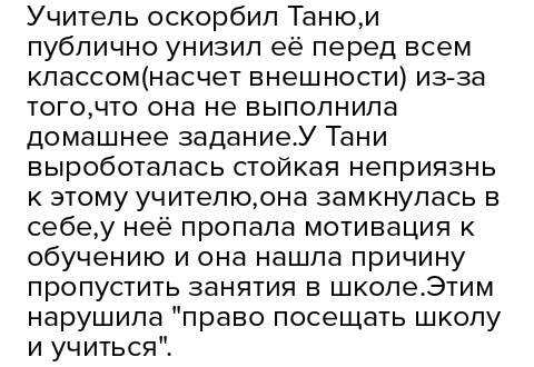 Сочини небольшой рассказ, в котором на конкретных примерах прослеживались бы нарушения прав ребенка(