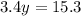 3.4y=15.3