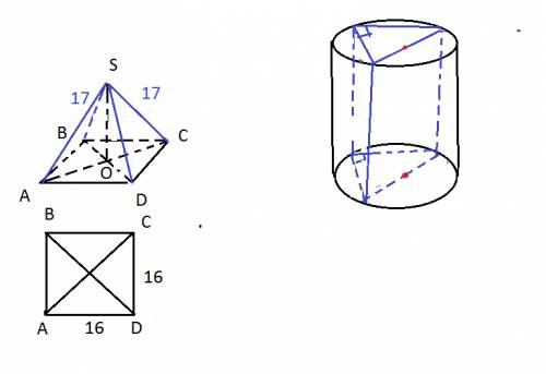 Решите две с чертежом 1) сторона основания правильной четырехугольной пирамиды равна 16, боковые реб