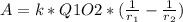 A=k*Q{1}O{2}*( \frac{1}{r_{1} } -\frac{1}{r_2})&#10;