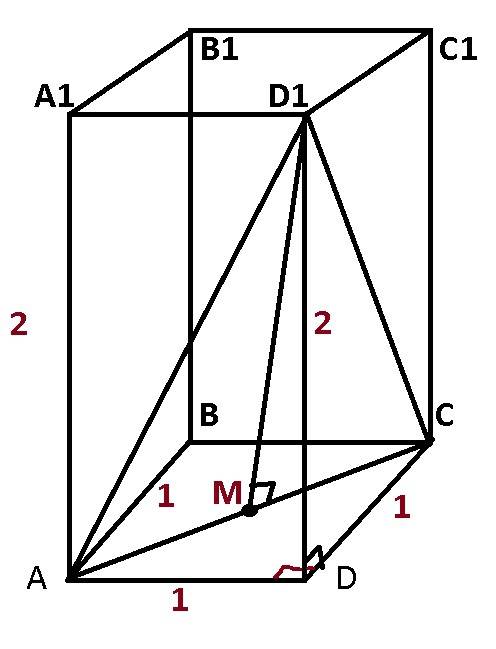 Дан прямоугольный параллелепипед abcda1b1c1d1. ab = 1, ad = 1, aa1 = 2. найдите расстояние от точки