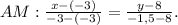 AM: \frac{x-(-3)}{-3-(-3)}= \frac{y-8}{-1,5-8} .
