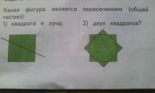 Какая фигура является пересечением (общей частью): 1) квадрата и луча; 2) двух квадратов?