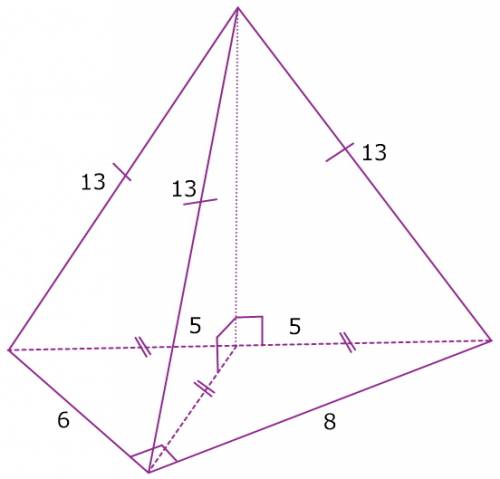 Основание пирамиды - прямоугольный треугольник с катетами длиной 6 и 8 см. каждое боковое ребро пира