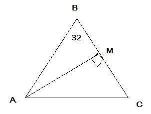 Вравнобедренном треугольнике abc величина угла вершины ∡b=32°. определи угол основания ac с высотой
