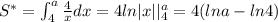 S^{*}=\int _4^{a}\frac{4}{x}dx=4ln|x||_4^{a}=4(lna-ln4)