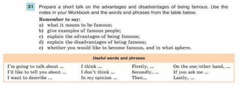 Prepare a short talk on the advantages and disadvantages of being famous . use the notes in your wor