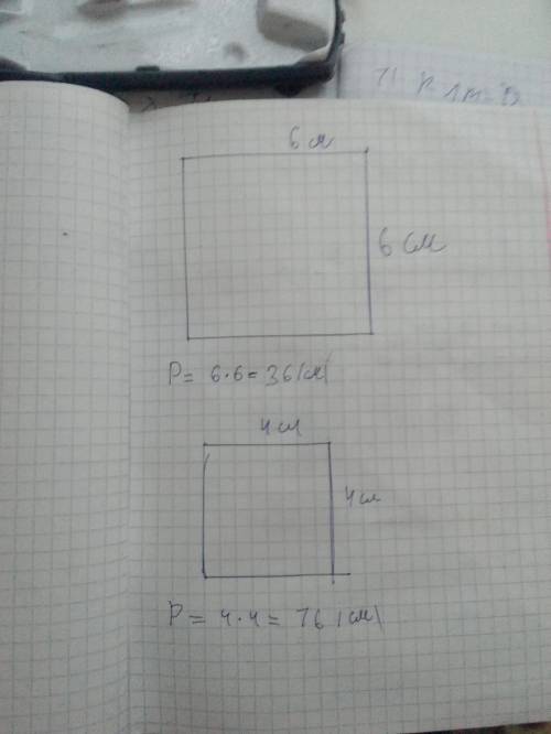 Начерти квадраты со сторонами 6 и 4.вычисли периметры