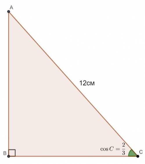 Найдите катет bc прямоугольного треугольника abc ( угол b=90) если ac=12см, cos c =2/3