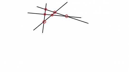 Расположи 6 точек на 4 прямых так чтобы на каждой прямой было по 3 точки