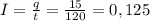 I= \frac{q}{t} = \frac{15}{120} =0,125