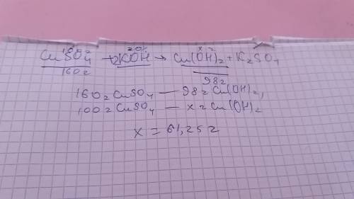 Определите массу cu(oh)2 полученного реакции cuso4 массой 100г содержащий 20% примесей с koh