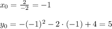 x_0= \frac{2}{-2}=-1\\\\&#10;y_0= -(-1)^2-2\cdot(-1)+4=5