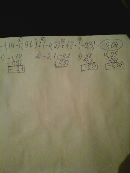 Решите (подробное решение) (-1.14-0.96)/(-4.2)+1.8*(-0.3)