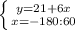 \left \{ {{y=21+6x} \atop {x=-180:60}} \right.