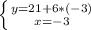 \left \{ {{y=21+6*(-3)} \atop {x=-3}} \right.