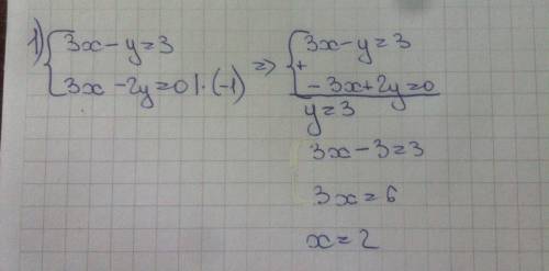 Решите системы уравнения 3х-у=3 и 3х-2у=0; 2х+у =1 и 4х+2у=1; 2х+у=0 и 5х+2у=6