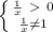 \left \{ {{ \frac{1}{x}\ \textgreater \ 0 } \atop { \frac{1}{x} \neq 1}} \right.