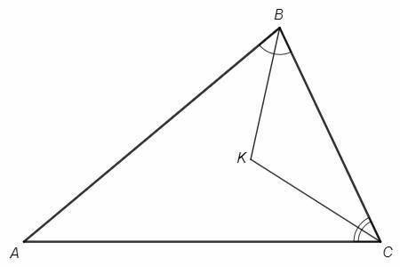 Угол bac треугольника авс равен альфа, биссектриса двух других углов пересекаются в точке к. найдите