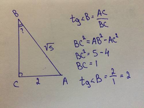 Впрмоугольном треугольник abc угол c=90 градусов ac=2 см ab=√5см.найдите tg углаb