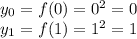y_0 = f(0) = 0^2 = 0 \\ &#10;y_1 = f(1) = 1^2 = 1