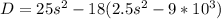 D=25s^{2}-18(2.5s^{2}-9*10^{3})