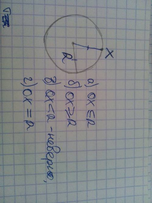 Точка x принадлежит окружности с центром o радиуса r. какое из следующих утверждений неверно? a) ox
