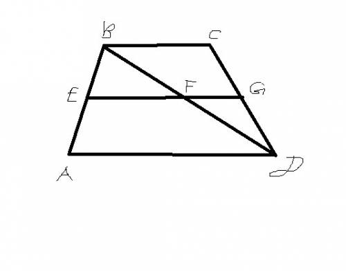 Средняя линия трапеции равна 8,4 дм. диагональ разбивает среднюю линию в отношении 8: 4. найди основ
