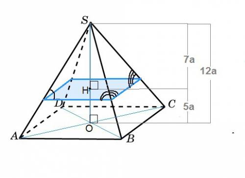 Надо с подробным решением и рисунком площадь основания пирамиды 428 см², сечение, параллельное основ