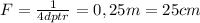 F= \frac{1}{4dptr} =0,25m=25cm