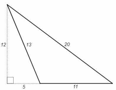 Найти третью сторону тупоугольного треугольника. если известны две его стороны 11 см и 13 см. а площ