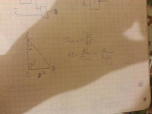 Впрямоугольном треугольнике авс угол с равен 90 градусов угол а равен α вс равно а найти длинну гипо