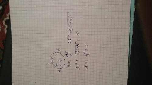 Дано: треугольник асв- прямоугольный ас= 6см св= 8см найти r(радиус)