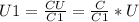 U1 = \frac{CU}{C1} = \frac{C}{C1} * U