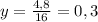 y =\frac{4,8}{16} =0,3